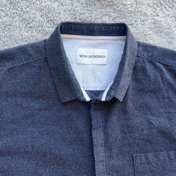 WON HUNDRED Men’s Petey A 1 Button Up Shirt Blue Size Large See Details - Picture 2 of 7